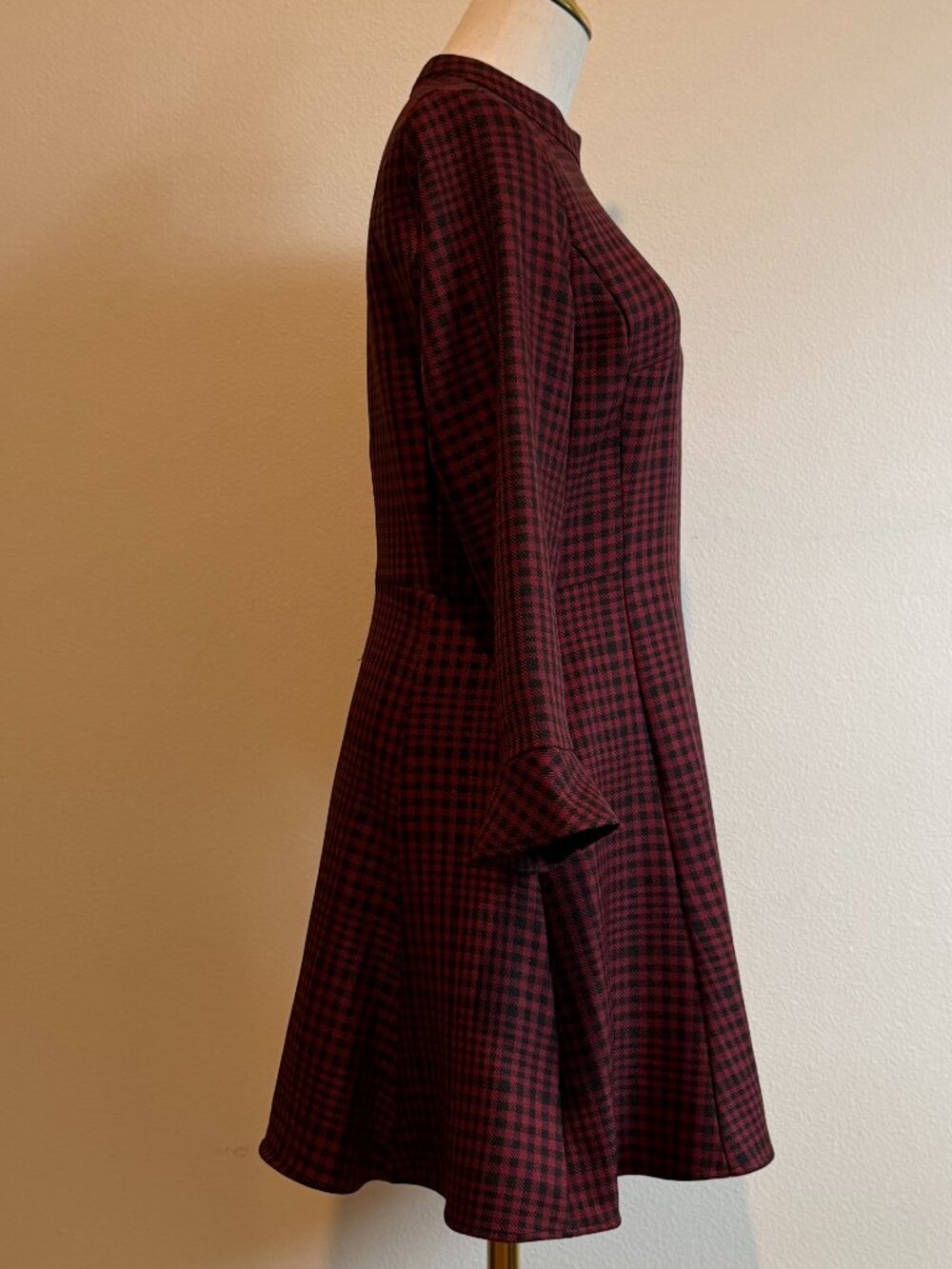 Zara Plaid Long Sleeve Mock Neck Dress Red Black Small - Picture 6 of 8